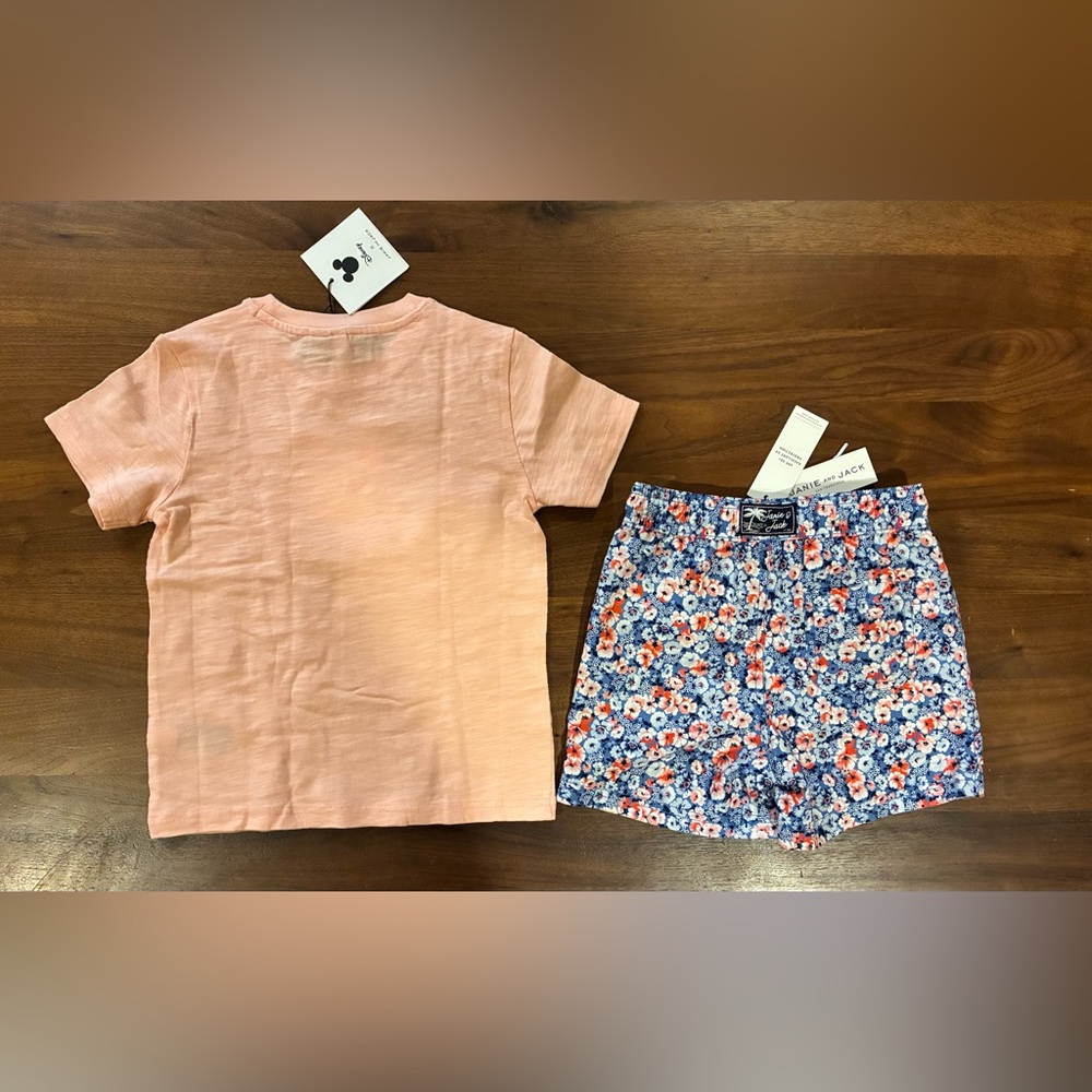 NWT- Janie and Jack Mickey T-Shirt and Floral Shorts Set - Picture 4 of 6